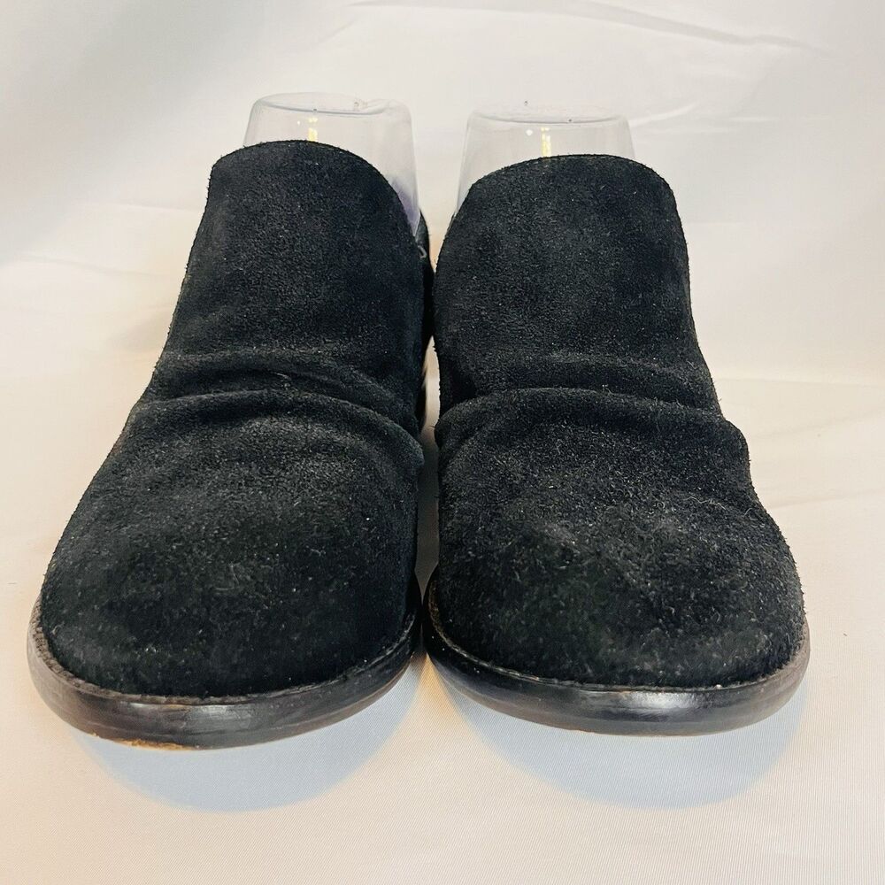 Eileen Fisher Black Suede Ankle Boots Booties Block Heel Ruched Womens Size 8.5